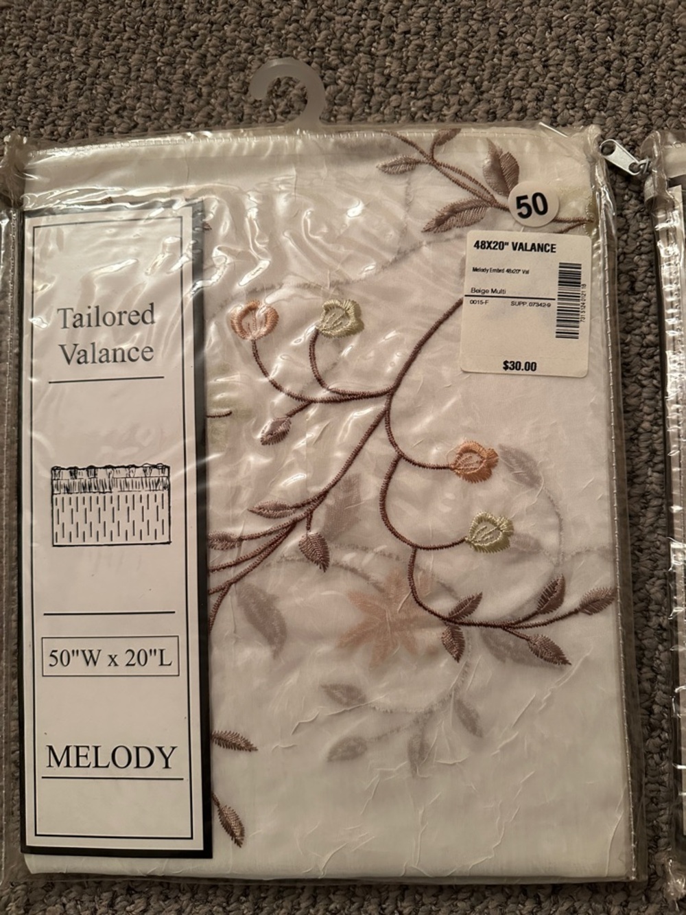Melody Tailored Valances and Panels with Embroidered Floral Design - Beige Multi